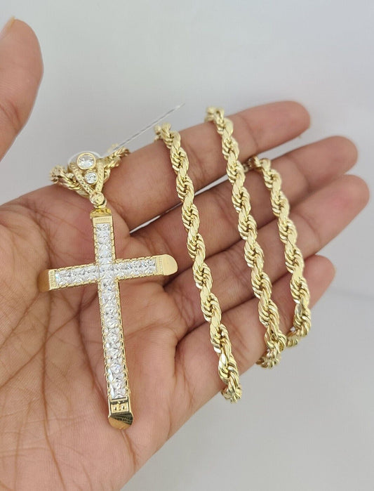 10kt Gold Rope Chain Jesus Cross Charm Set 18"-30'' Inch 5mm Necklace Pendant