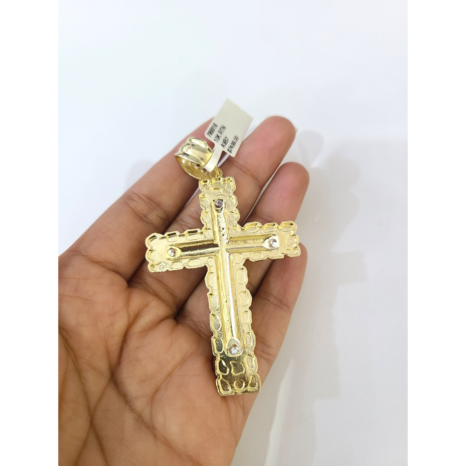 10k Yellow Gold Cuban Curb Chain Nugget Cross Pendant Charm 8mm Necklace Men