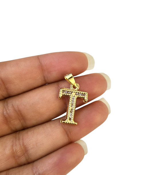 10K Yellow Gold T Initial Charm Pendant Alphabet Real 10kt Men Women