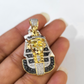 Real 10k Yellow Gold Pharoah Head Charm Pendant Black White Diamonds Men's