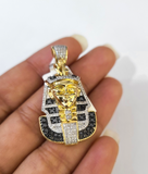 Real 10k Yellow Gold Pharoah Head Charm Pendant Black White Diamonds Men's