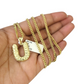 10k Real Gold Chain Miami Cuban Link 2.5mm U Initial Charm Necklace Pendant SET