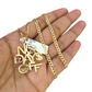 10k Gold Cuban Curb 3mm Chain Necklace No Days Off Charm Pendant 18"-28" Set