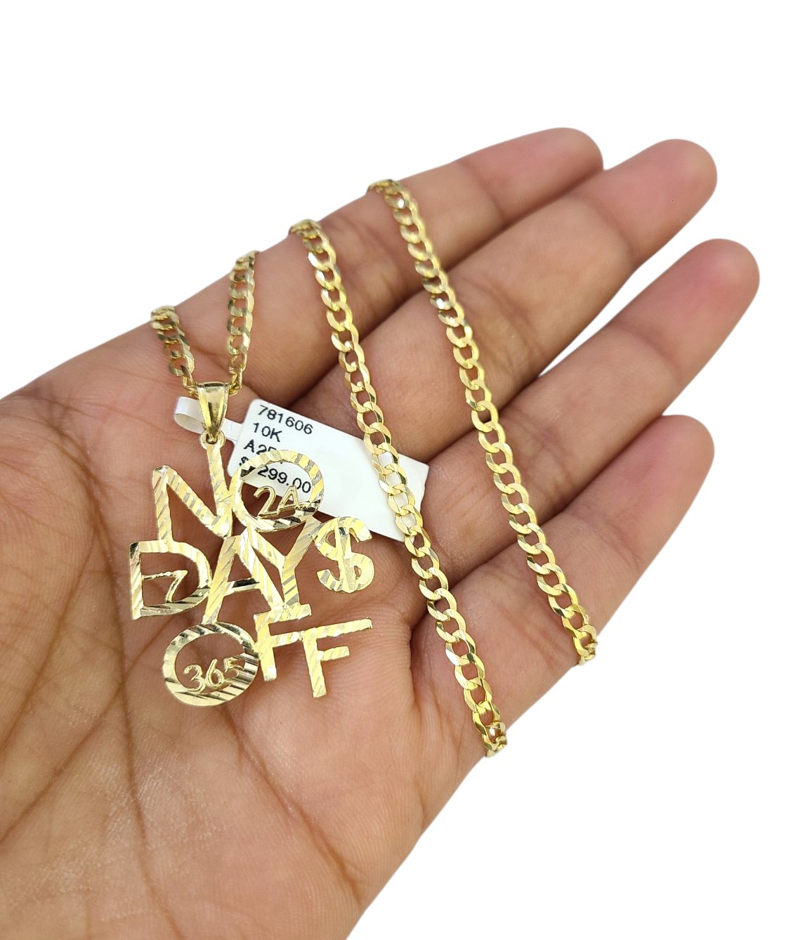 10k Gold Cuban Curb 3mm Chain Necklace No Days Off Charm Pendant 18"-28" Set