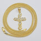 Real 10k Gold Cross Charm pendant & Franco Chain Necklace 2.5mm 24" Men Women
