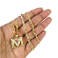 10k Gold Cuban Curb Chain Necklace M Initial Alphabet Pendant Charm 3mm Necklace