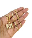 10k Gold Cuban Curb Chain Necklace M Initial Alphabet Pendant Charm 3mm Necklace