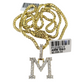 REAL 10k Yellow Gold Palm Chain M Diamond Initial Pendant Charm 3mm SET Necklace