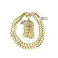 10k Yellow Gold Cuban Curb Chain SET Christ Face Pendant Charm 8mm Necklace Men