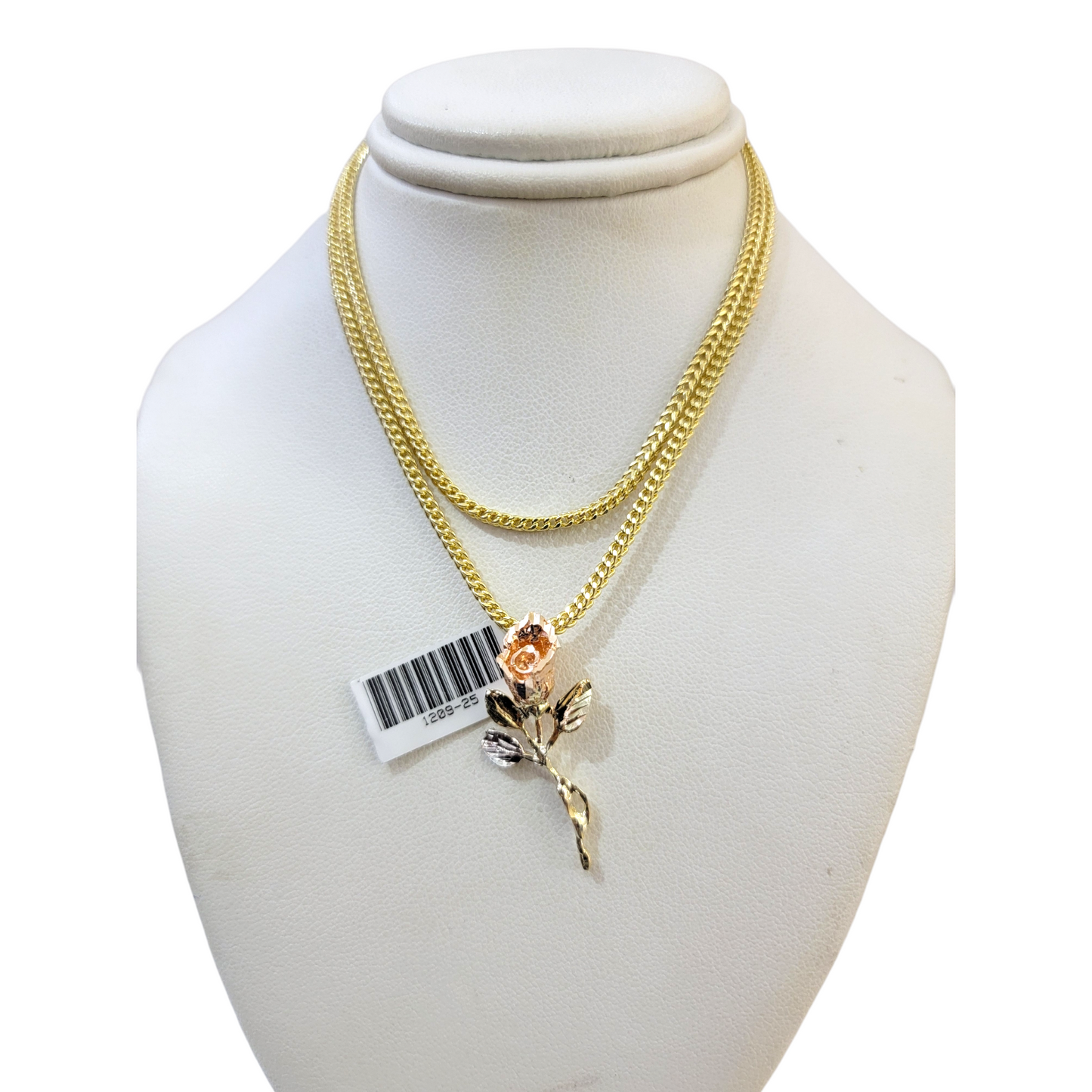 Real 10k Rose Trio Gold Charm Pendant Franco Chain Necklace SET 2.5mm 16"-26"