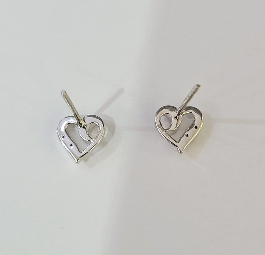 Real Sterling Silver Natural Diamond Ladies Heart Earring Screw Back, 925 Silver