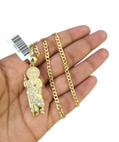 10k Gold Cuban Curb 3mm Chain Necklace Saint Jude Charm Pendant 18"-28" Set