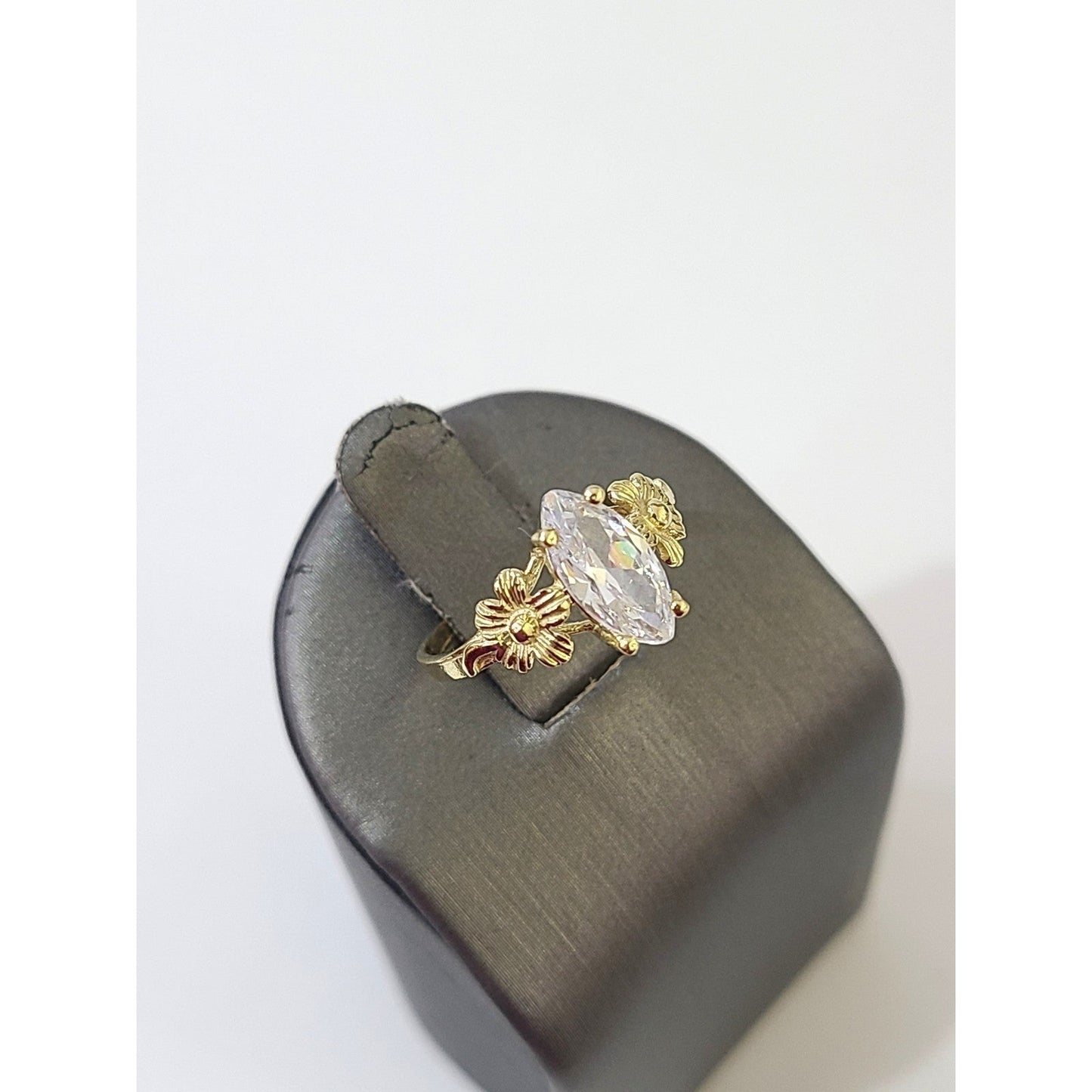 10k Gold Floral Marquise CZ Ring Women Yellow Gold Flower Design Statement