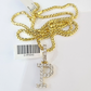 REAL 10k Yellow Gold Palm Chain P Diamond Initial Pendant Charm 3mm SET Necklace