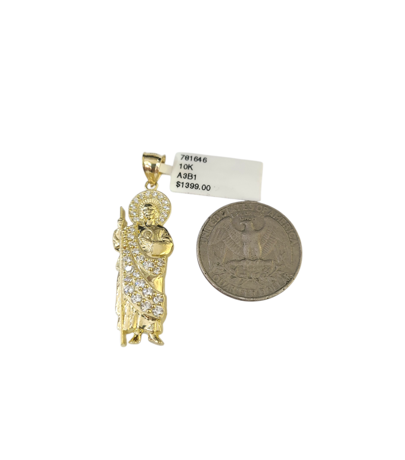 Real 10k Gold Franco Chain Saint Jude Charm Pendant Necklace SET 2.5mm 18"-26"