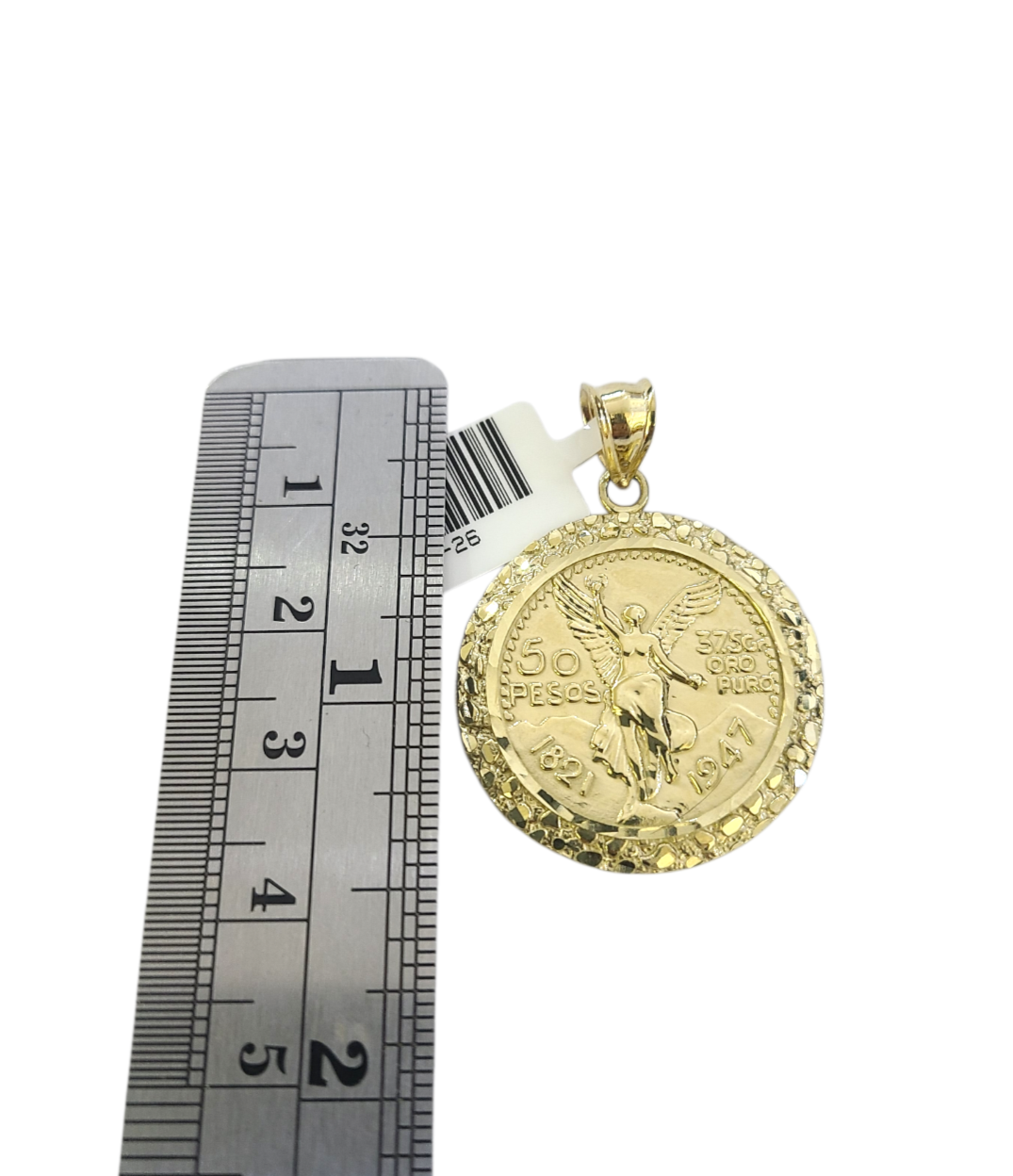 10k Gold Centenario Coin Pendant Charm Nugget Bezel 1.5 inch 50 Pesos 1947