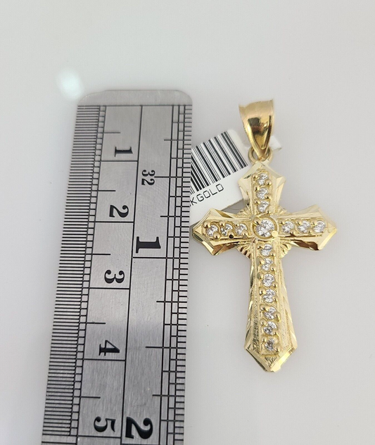 10k Gold Miami Cuban Chain Jesus Cross Charm Pendant 3mm 18-28 Inch Necklace Set