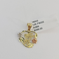 10k Sweet 15 Charm Trio Pendant Rose Yellow White Gold Women REAL