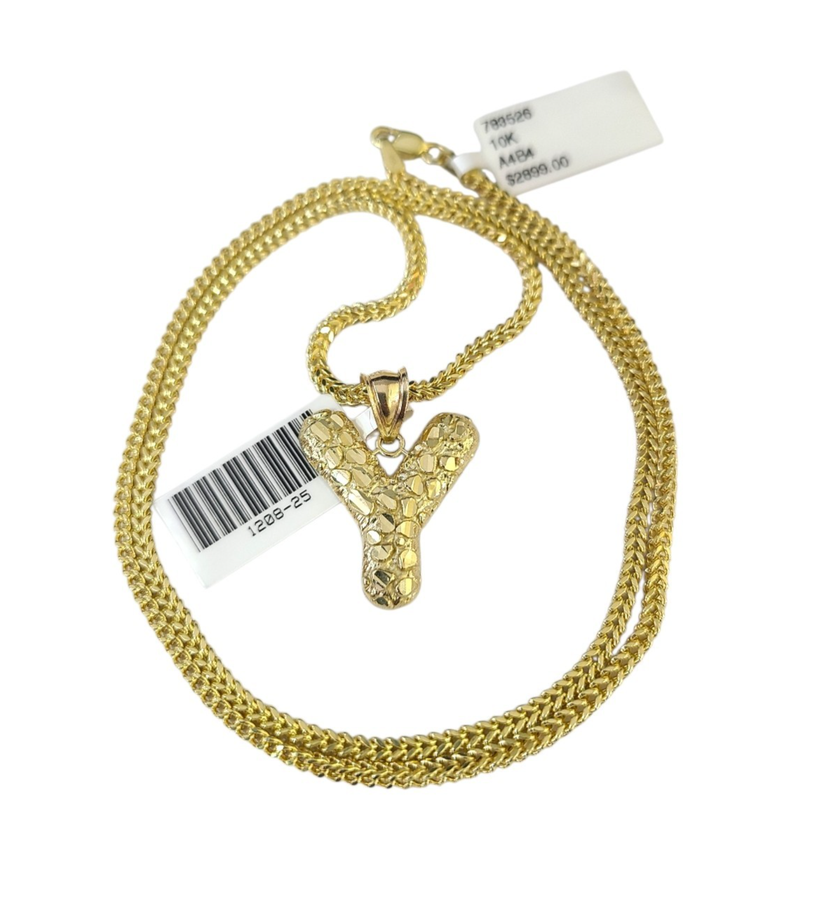 10k Gold Franco Chain Necklace SET 2.5mm 16"-26" Y Nugget Initial Charm Pendant