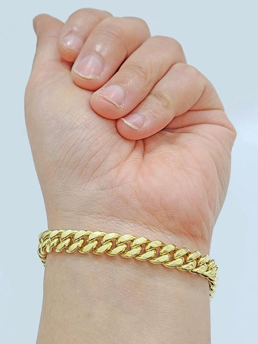 9mm Real 10k Yellow Gold Bracelet Miami Cuban Link 7.5" Box Lock Strong Link Men