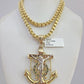 Real 10k Gold Byzantine Necklace Jesus Anchor Charm SET Chain 20"-28" 4mm