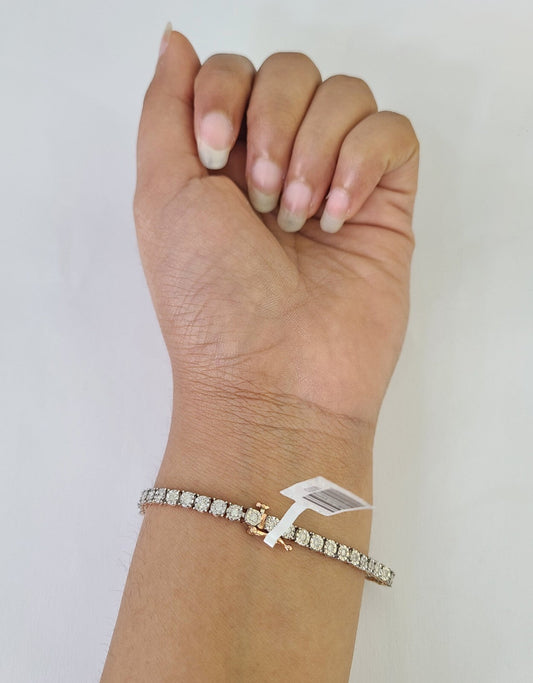 Real 10k Rose Gold Diamond Bracelet 4mm 7" 10kt Ladies Women Genuine