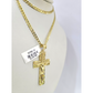 10k Gold Chain Necklace Cross Charm Pendant Set Cuban Curb 3mm 18"-28"