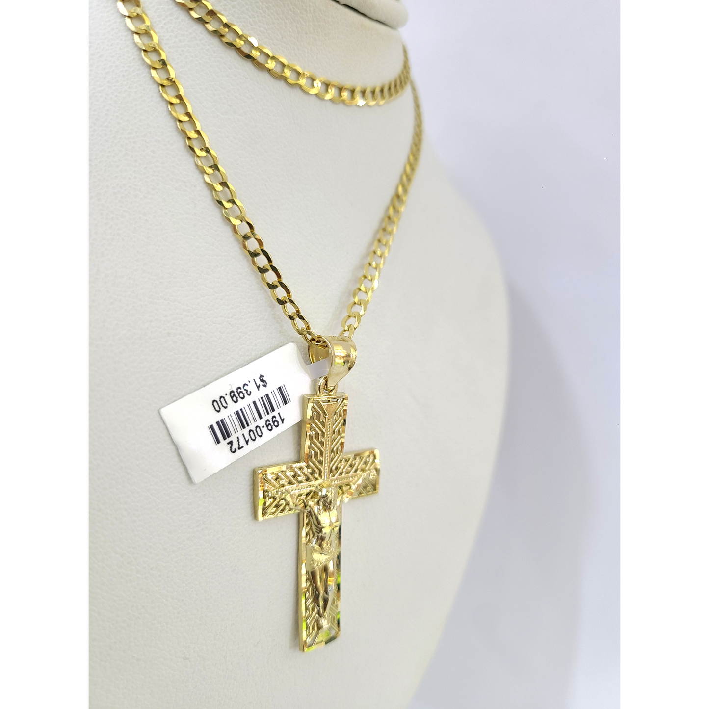 10k Gold Chain Necklace Cross Charm Pendant Set Cuban Curb 3mm 18"-28"