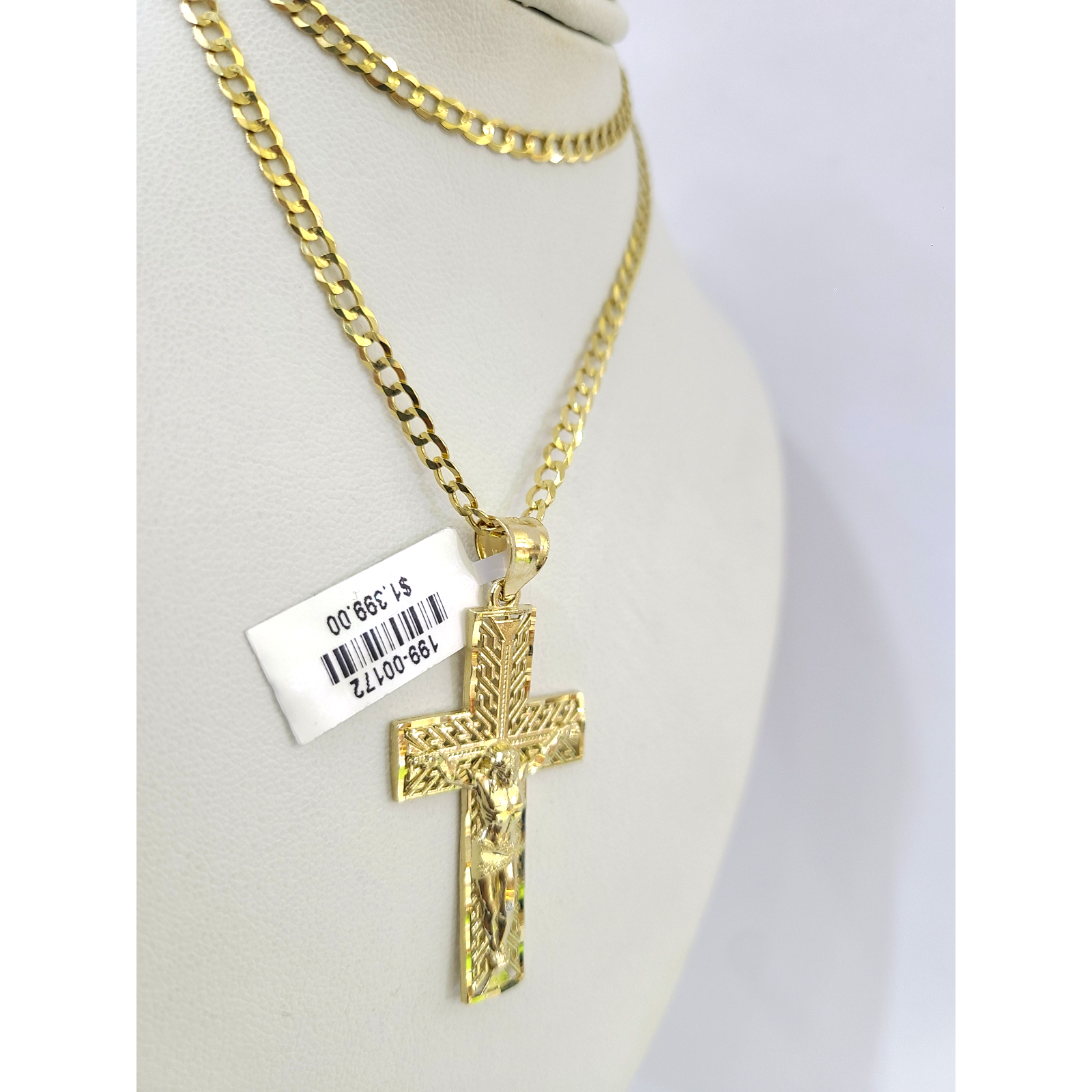10k Gold Chain Necklace Cross Charm Pendant Set Cuban Curb 3mm 18"-28"