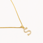 10K Gold Solid Franco Chain S Initial CZ Stone Pendant Set 1mm 16 18 20 22 Women