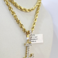 10k Rope Chain L Diamond Initial Charm Necklace Pendant Set 4mm 20"-30" Gold