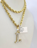 10k Rope Chain L Diamond Initial Charm Necklace Pendant Set 4mm 20"-30" Gold