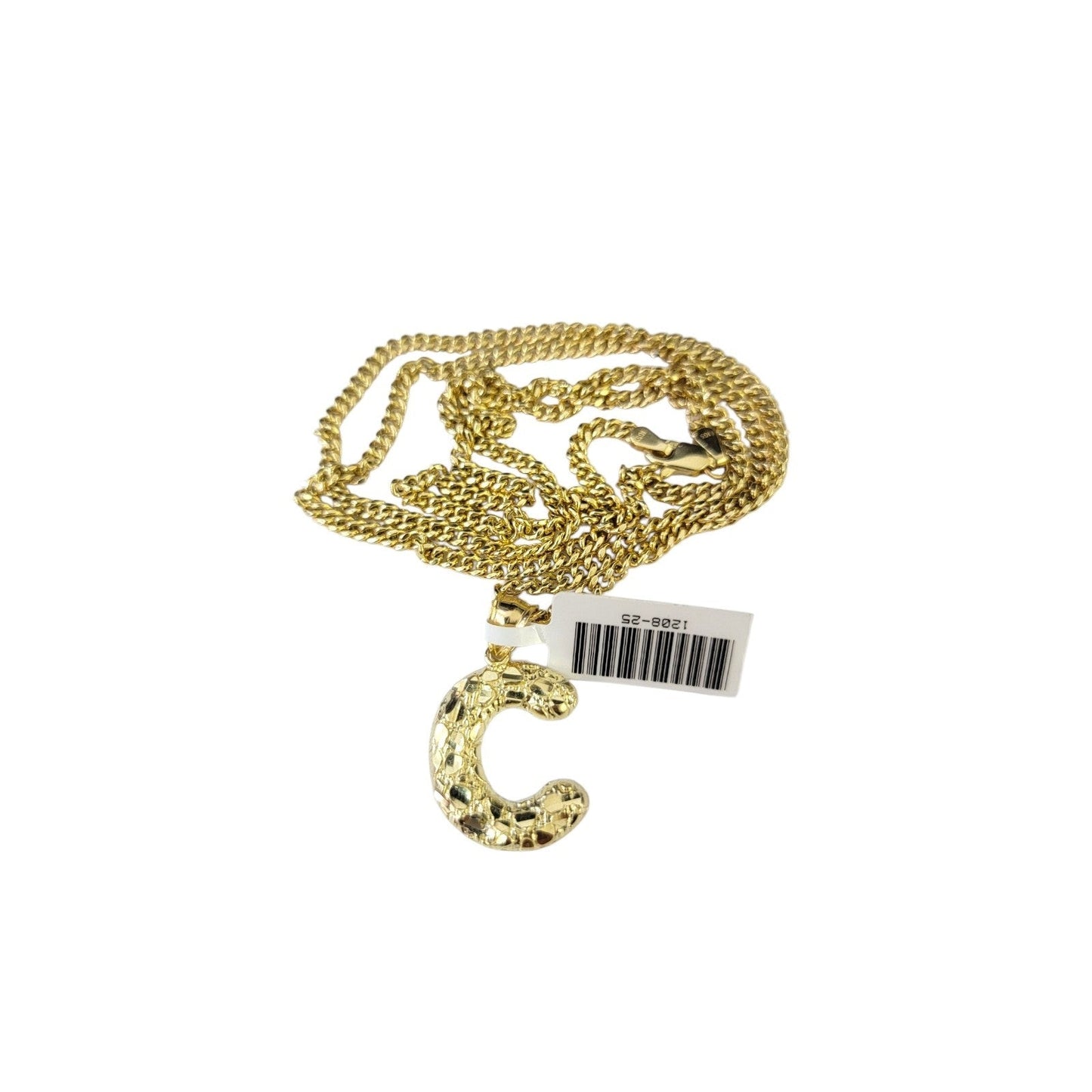 Real Gold 10k Miami Cuban Link Chain Pendant SET C Initial Charm Necklace 2.5mm