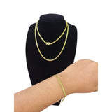 10k Solid Gold Miami Cuban Chain Bracelet Set 3mm Men Women Necklace Real