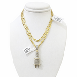 10k Solid Figaro Chain Plug Diamond Charm Necklace SET 4mm 22" Pendant