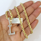 10k Rope Chain L Diamond Initial Charm Necklace Pendant Set 4mm 20"-30" Gold