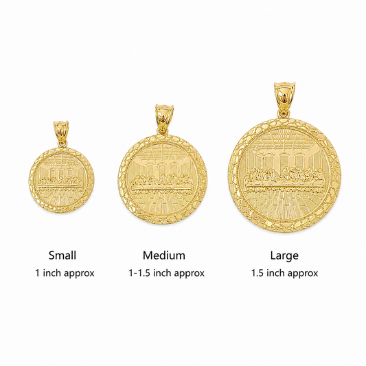 10K Yellow Gold Last Supper Round Pendant Charm Small Medium Large Sizes
