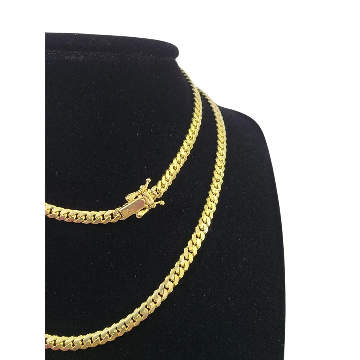 10k Solid Gold Miami Cuban Chain Bracelet Set 4mm Men Women Necklace Real