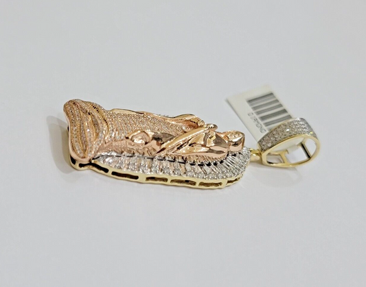 Diamond Virgin Mary Charm Pendant 10k Yellow Rose Gold Natural Diamond REAL SALE