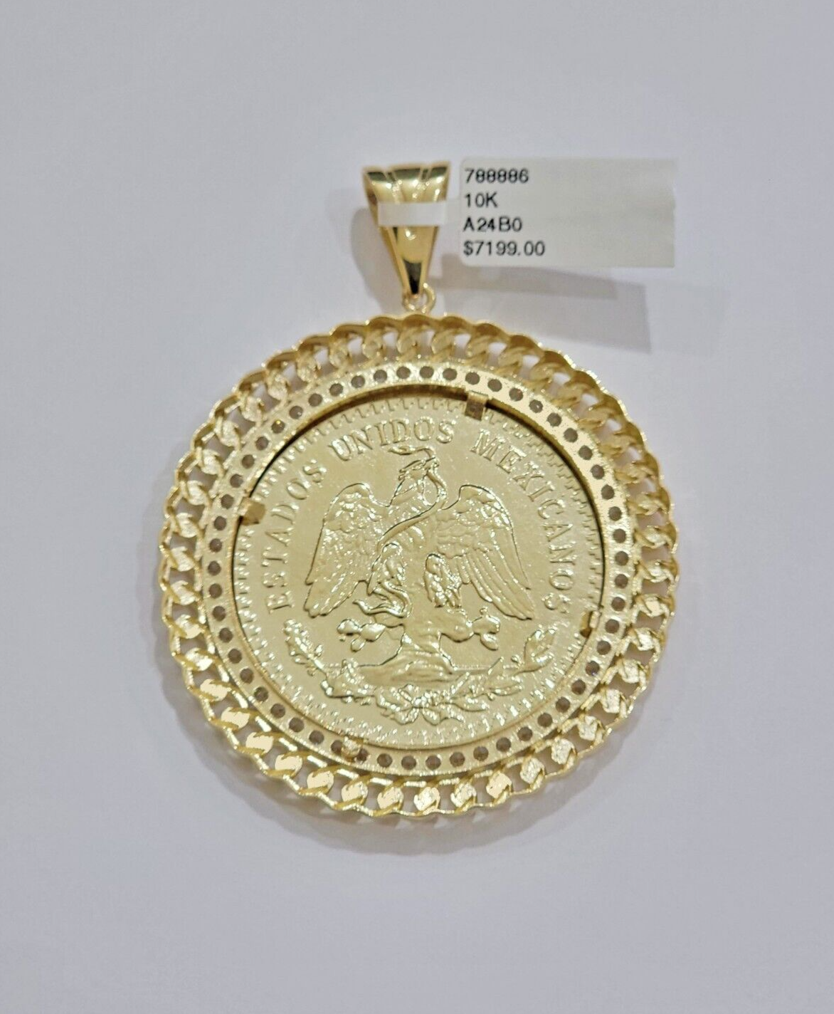 1947 Mexican Centenario Coin Charm Pendant Replica 50 pesos With Bezel 10kt Gold
