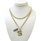Real Gold 10k Chain S Initial Charm Miami Cuban Link 2.5mm Necklace Pendant SET