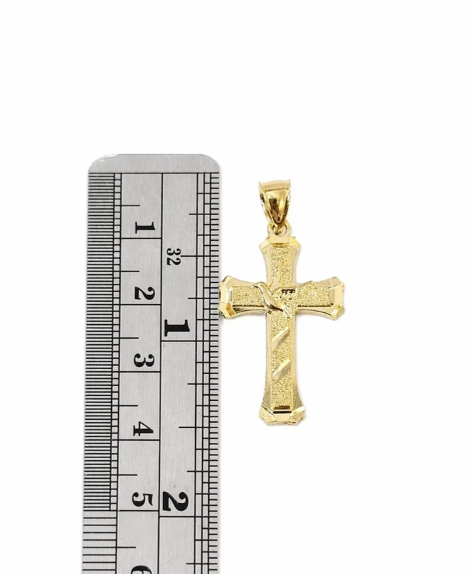 Real 10K Gold Rope Chain 3mm Religious Cross Charm Set Men Women 18"-28"