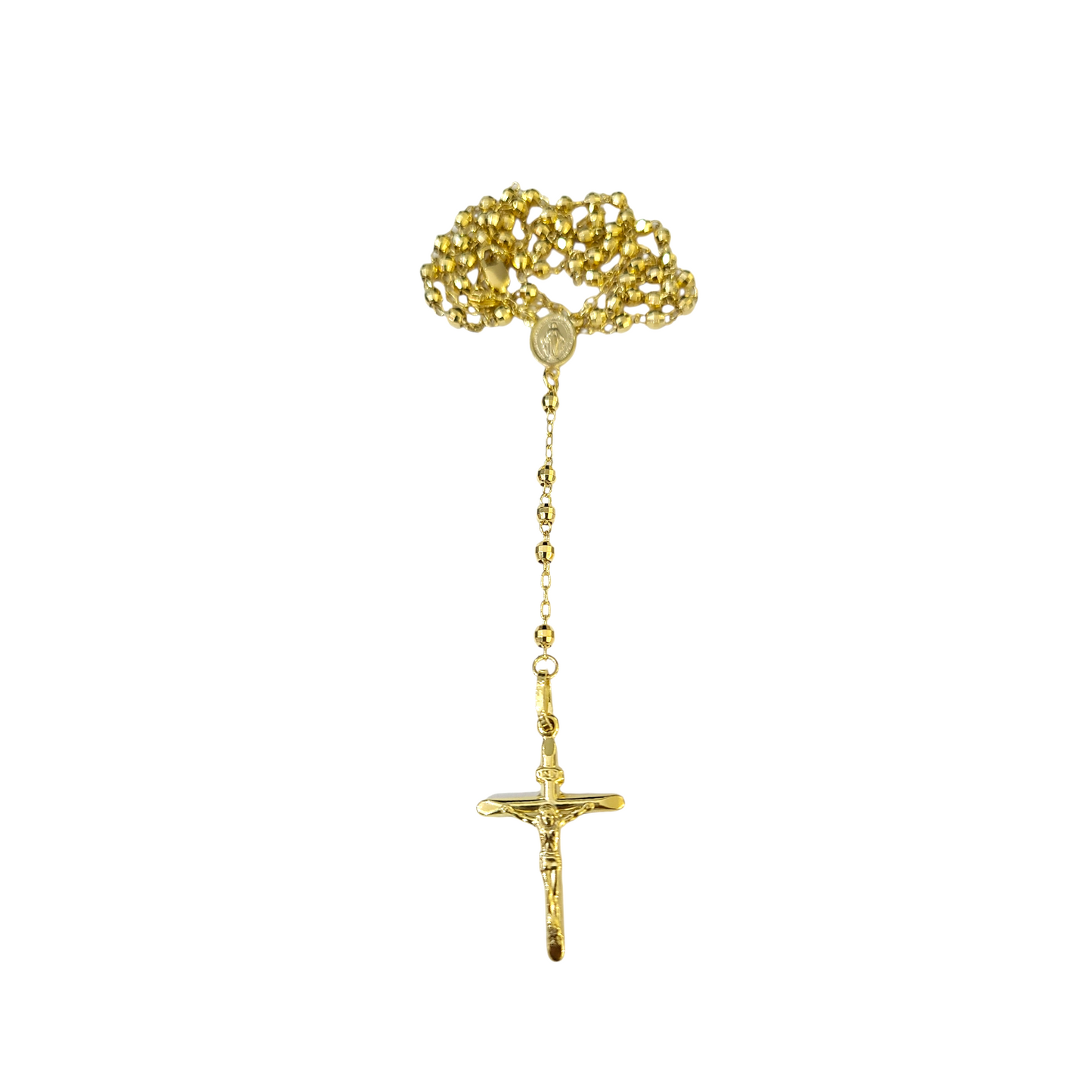 Real 10k Yellow Gold 3mm Rosary Chain 24 inch Necklace Cross Pendant