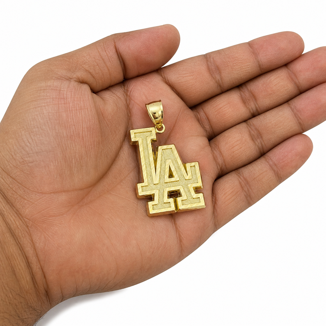 10K Yellow Gold LA Logo Pendant Charm Mens Los Angeles Diamond Cut Finish