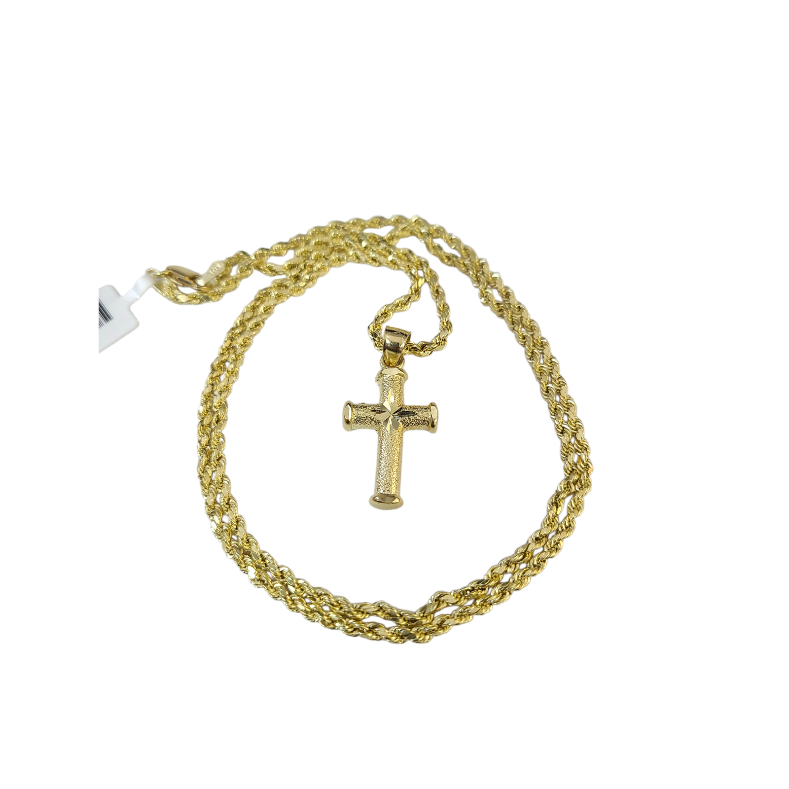Real Gold 10k Rope Chain Cross Charm Necklace Pendant Set 2mm 16"-26" Gold