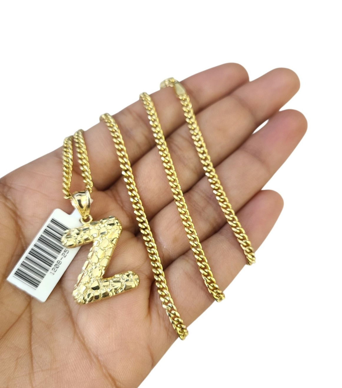 Real Gold 10k Miami Cuban Link Necklace 2.5mm Chain Z Initial Charm Pendant SET