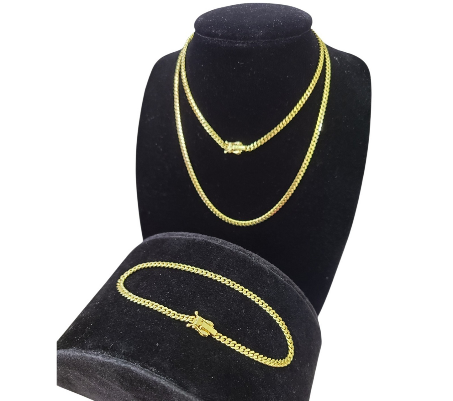 10k Solid Gold Miami Cuban Chain Bracelet Set 3mm 18"-24" Men Women Necklace