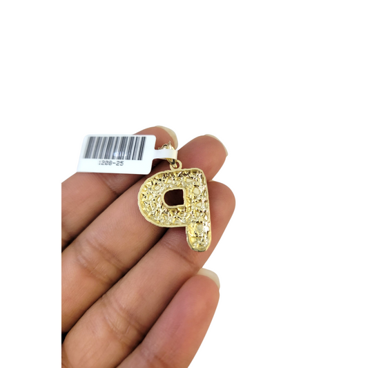 Real 10k Yellow Gold Nugget P Initial Alphabet Charm Pendant 10KT