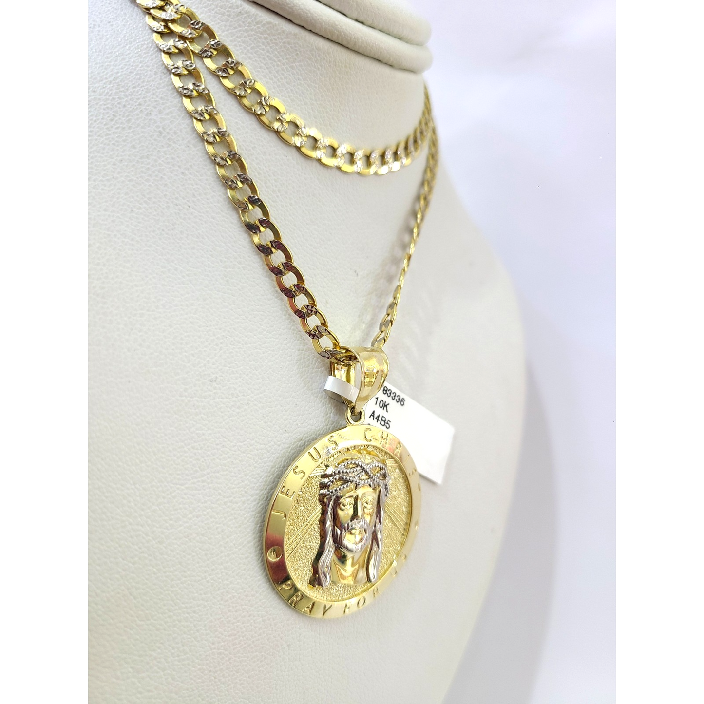 10k Gold Chain Necklace Jesus Christ Charm Pendant Set Cuban Curb 4mm 20"-30"