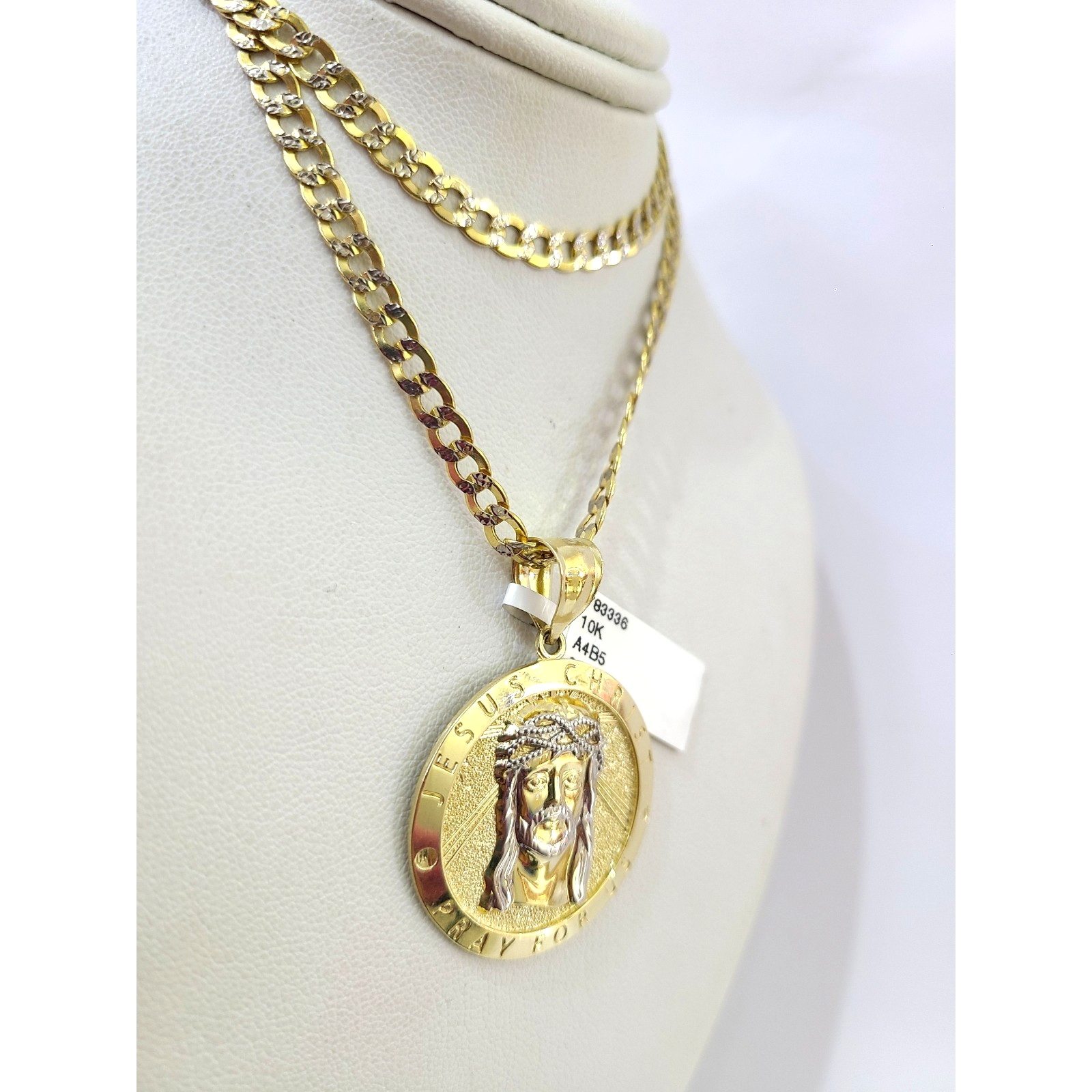 10k Gold Chain Necklace Jesus Christ Charm Pendant Set Cuban Curb 4mm 20"-30"